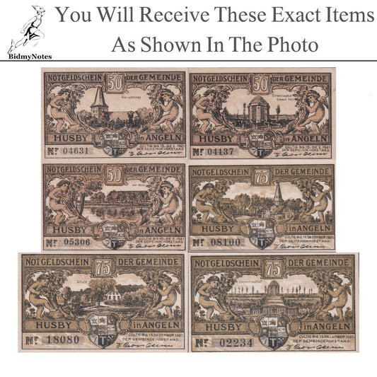Germany Notgeld HUSBY 50 75 Pfennig 1921 Set 6 pcs