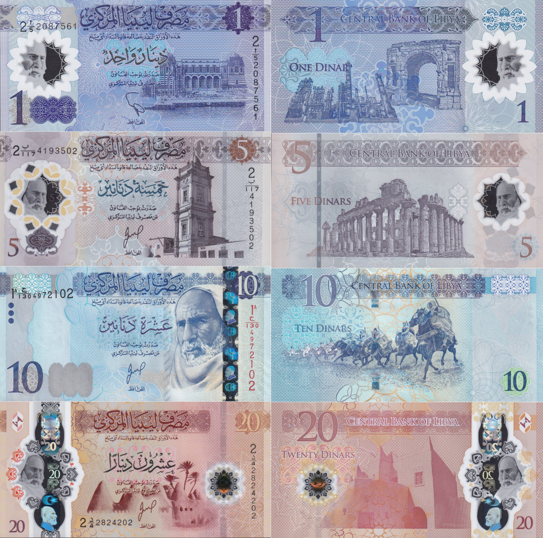 Libya 1 5 10 20 Dinar 2019 2025 P 85 P NEW Paper Polymer UNC Set 4 pcs