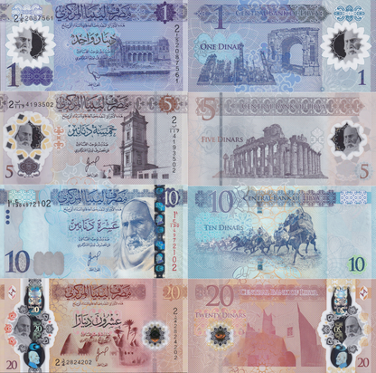 Libya 1 5 10 20 Dinar 2019 2025 P 85 P NEW Paper Polymer UNC Set 4 pcs