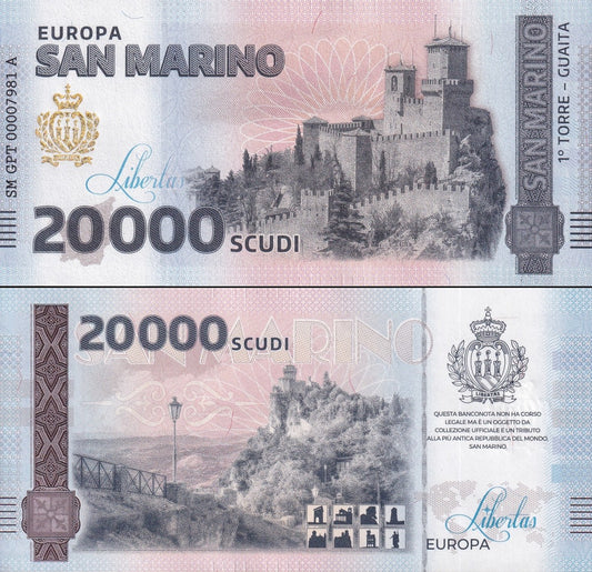 San Marino Republic 20000 Scudi 1 Torre Guaita UNC COMM. Test Note