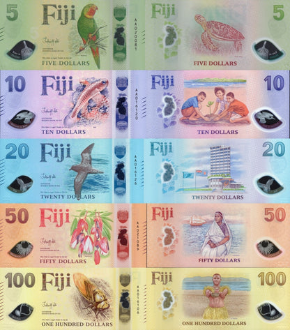 Fiji 5 10 20 50 100 Dollars 2026 P New Design Polymer UNC set 5 p AA Match S/N
