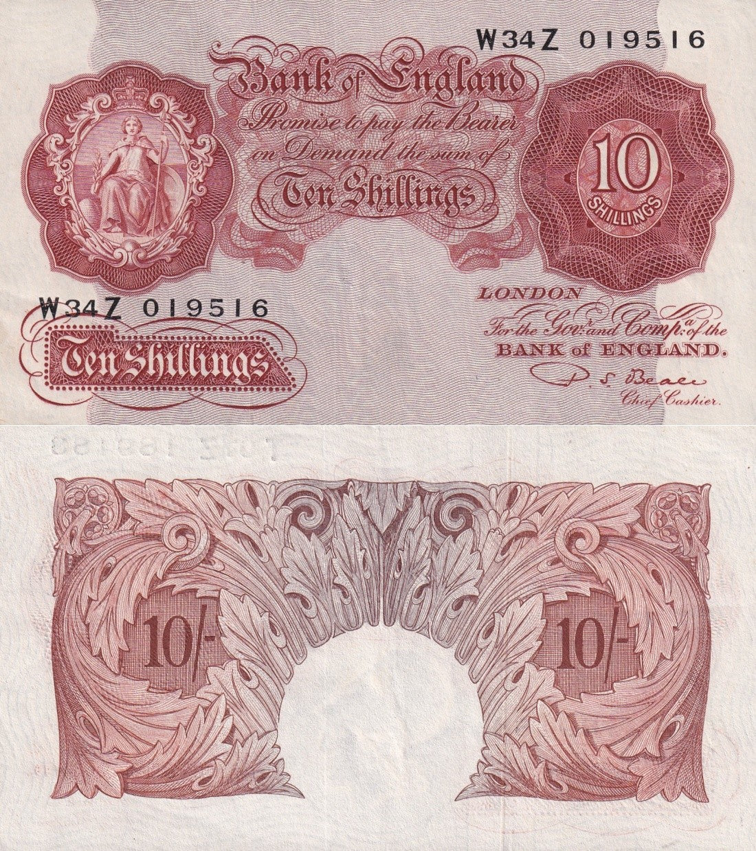 Great Britain 10 Shillings ND 1948-1960 P 368 XF MINOR FOXING