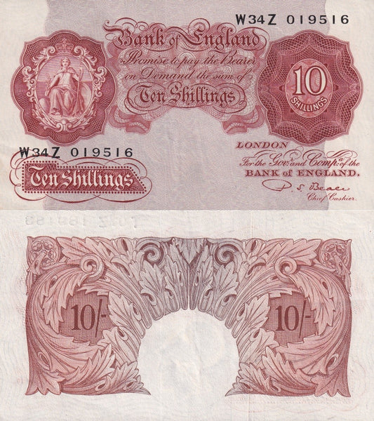 Great Britain 10 Shillings ND 1948-1960 P 368 XF MINOR FOXING