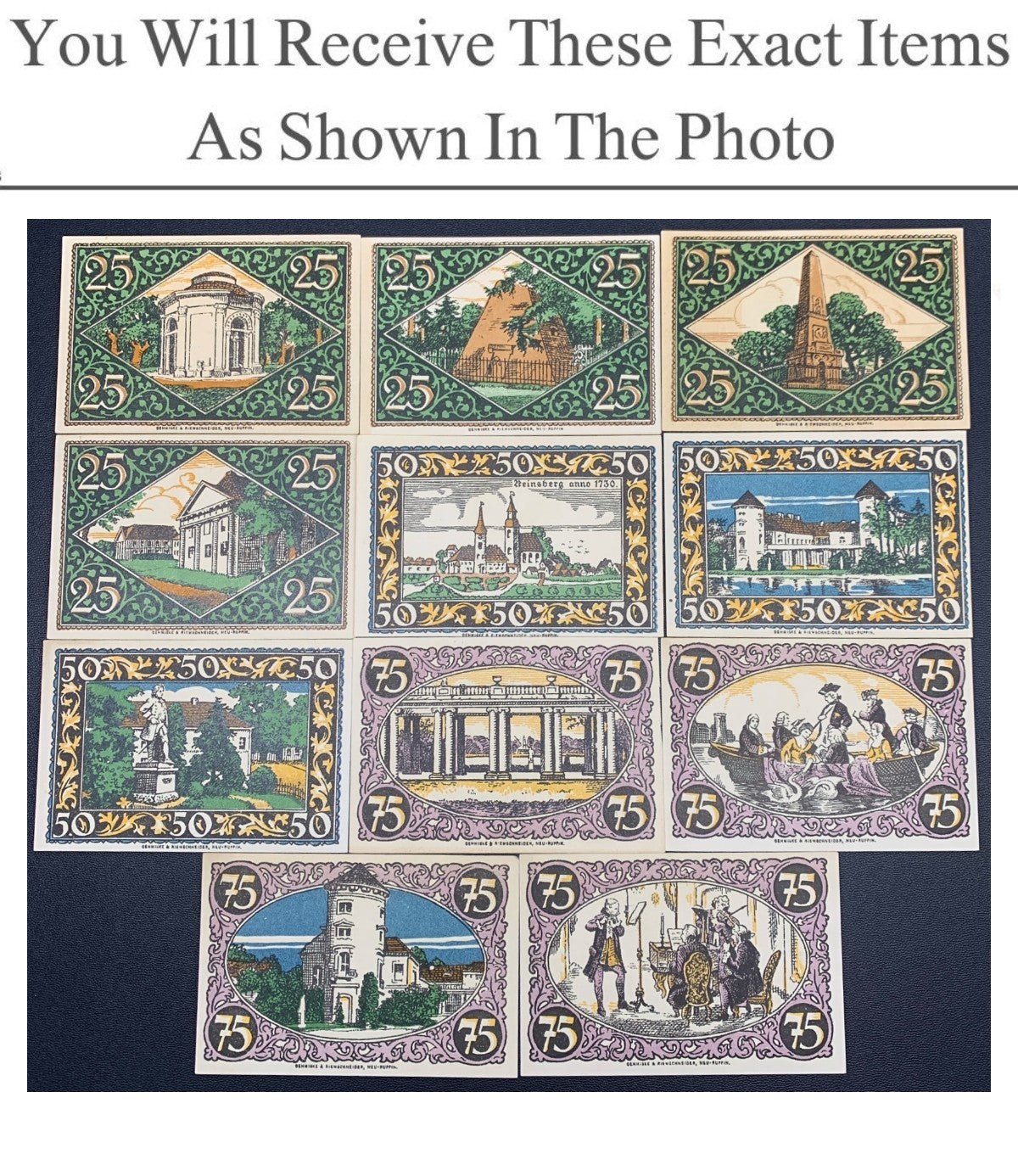 Germany Notgeld RHEINSBERG 25 50 75 Pfenning 1921 Set 11 pcs