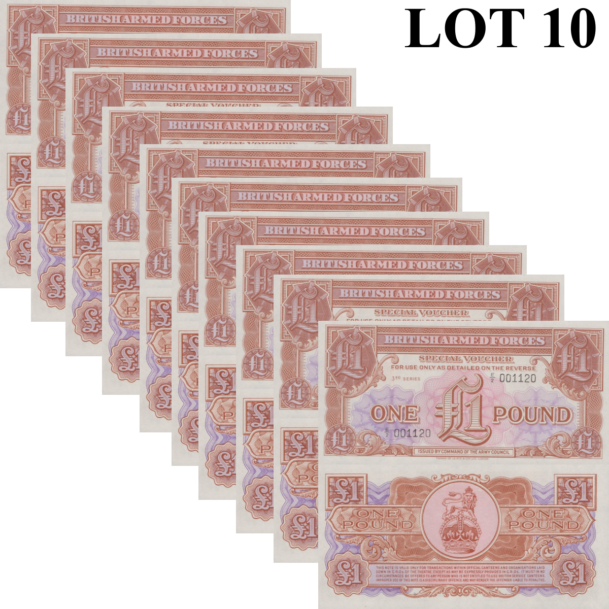Great Britain Military 1 Pound ND 1956 P M29 UNC 1/10 Bundle Lot 10 pcs
