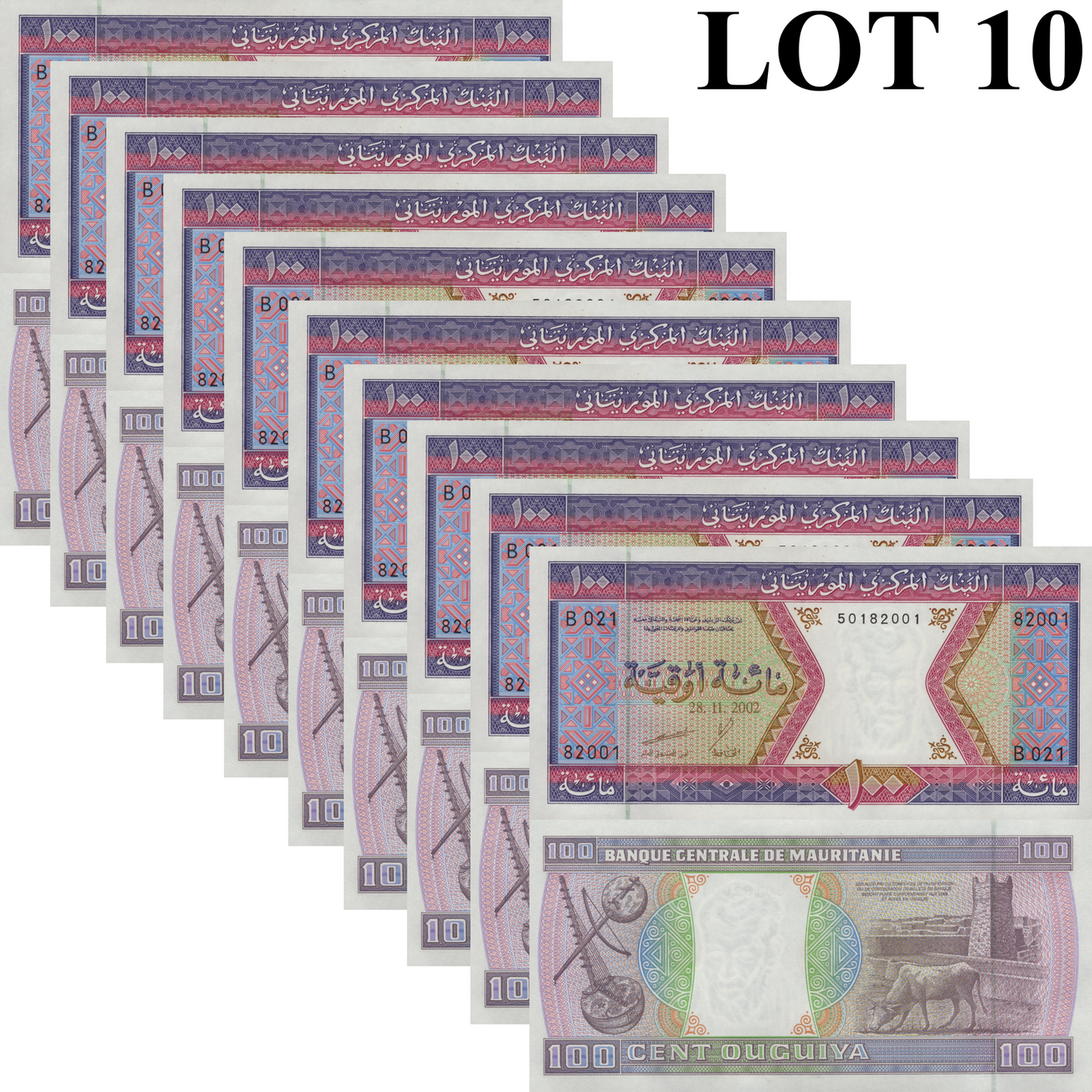 Mauritania 100 Ouguiya 2002 P 4k UNC 1/20 Bundle Lot 5 pcs