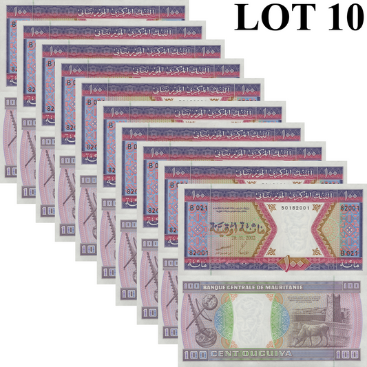 Mauritania 100 Ouguiya 2002 P 4k UNC 1/20 Bundle Lot 5 pcs