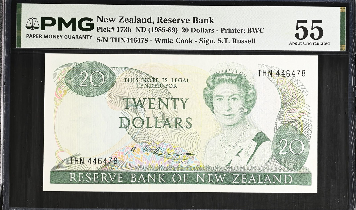 New Zealand Reserve Bank 20 Dollars ND (1985-89) P 173b AU PMG 55