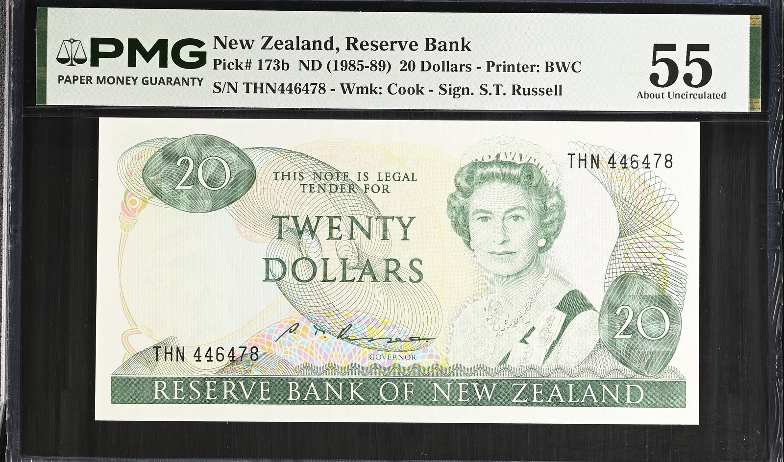 New Zealand Reserve Bank 20 Dollars ND (1985-89) P 173b AU PMG 55