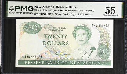New Zealand Reserve Bank 20 Dollars ND (1985-89) P 173b AU PMG 55