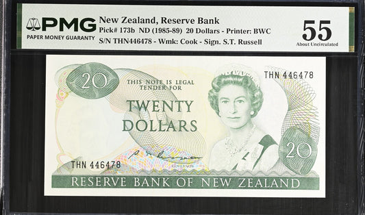 New Zealand Reserve Bank 20 Dollars ND (1985-89) P 173b AU PMG 55