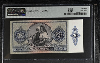 Hungary 20 Pengo 1941 P 109 Choice UNC PMG 64 EPQ