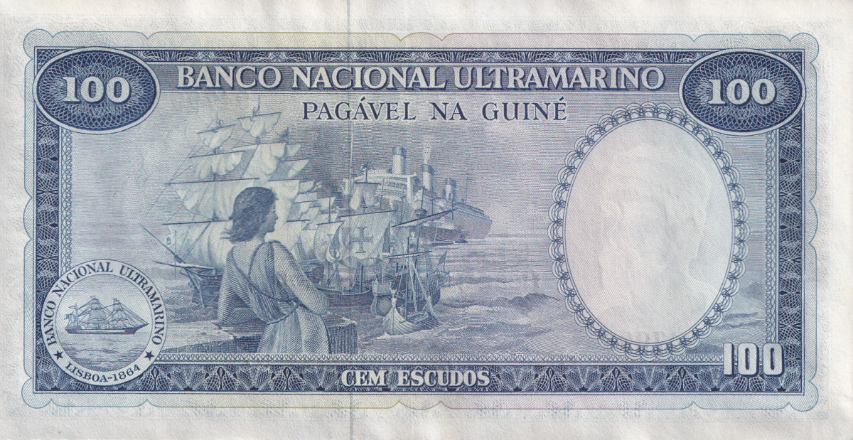 Portuguese guines 100 Escudos 1971 P 45 UNC MINOR FOXING