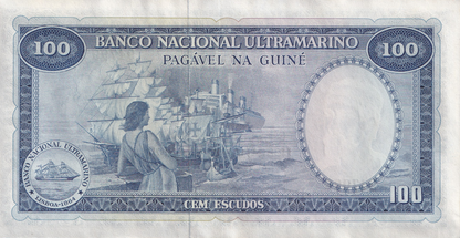 Portuguese guines 100 Escudos 1971 P 45 UNC MINOR FOXING