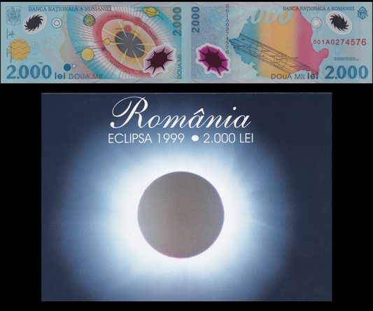 Romania 2000 Lei 1999 P 111b Polymer UNC Commemorative Prefix 001A With Folder