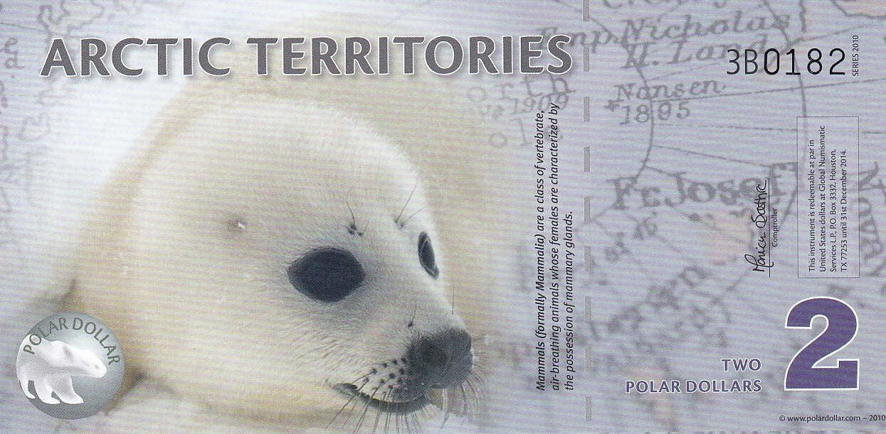 Arctic Territories 2 Dollar 2010 Polymer Polar Seal UNC