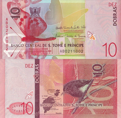 Sao Tome E Principe 10 Dobras 2020-2023 P 77 UNC 1/20 Bundle Lot 5 pcs