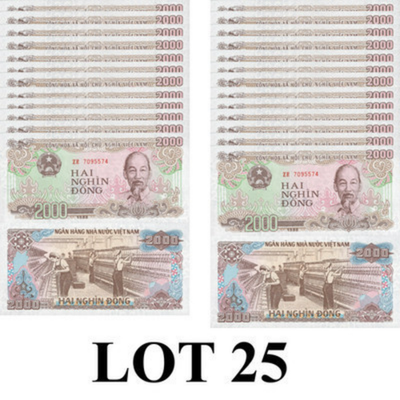 Viet Nam Vietnam 2000 Dong 1988 P 107a UNC 1/4 Bundle  Lot 25 pcs