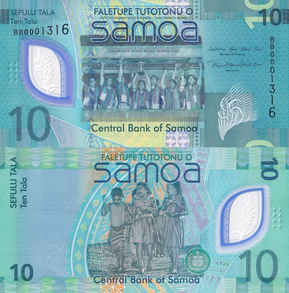Samoa 10 Tala ND 2023 2024 P 48 New Design Polymer LOW Serial Number 000XXXX UNC