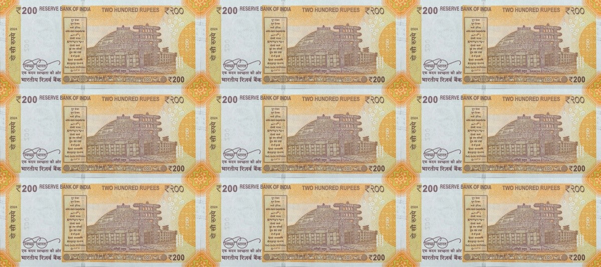 India 200 Rupees 2024 P 113 UNC Set 9 pcs SOLID 1-9 111111-999999