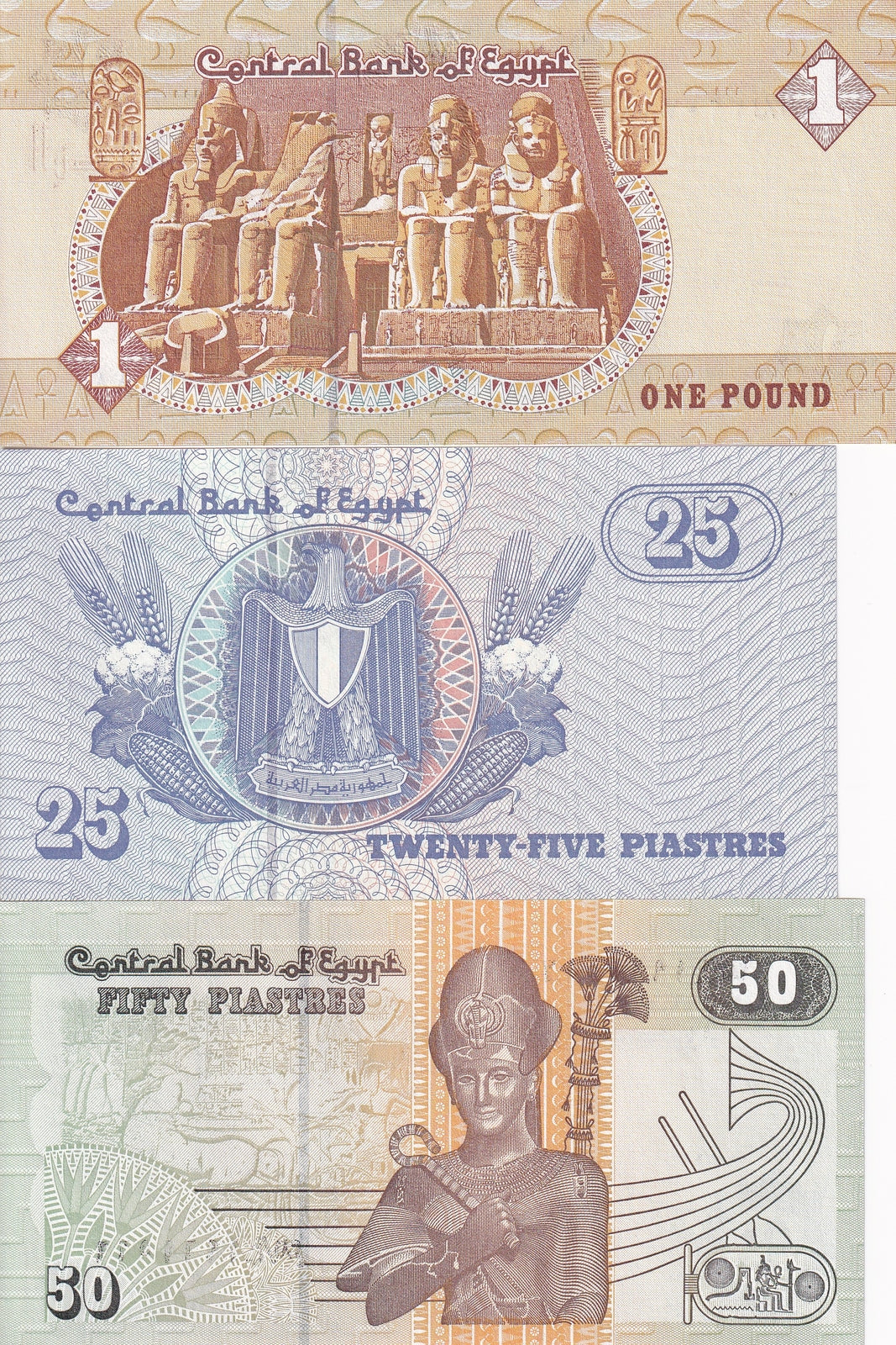 Egypt 1 25 50  1978-2006 P 50 57 62 UNC Set 3 pcs