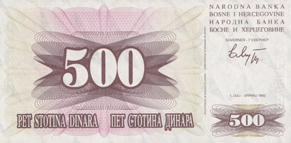 Bosnia & Herzegovina 500 Dinara 1992 P 14 UNC