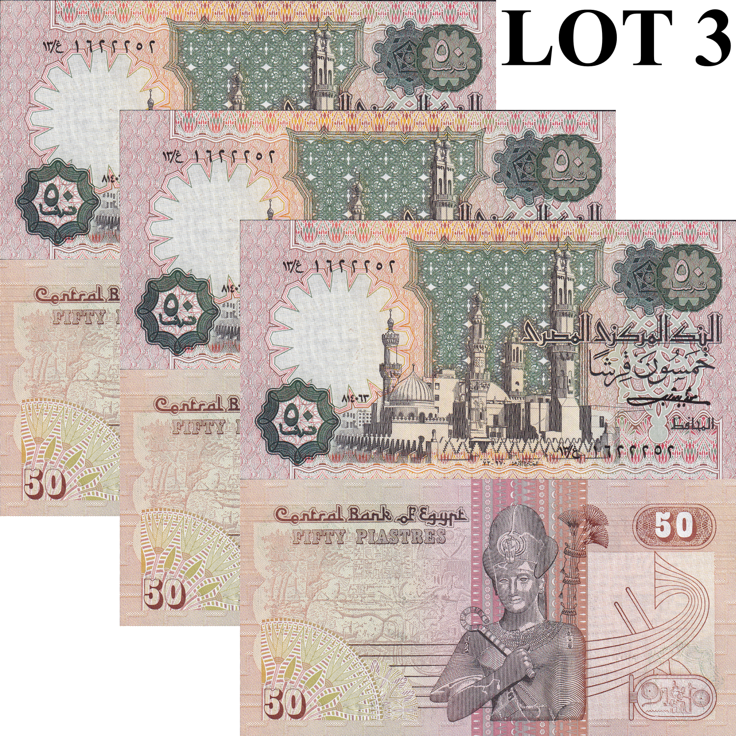 Egypt 50 Piastres 1983 P 55b UNC Lot 3 pcs