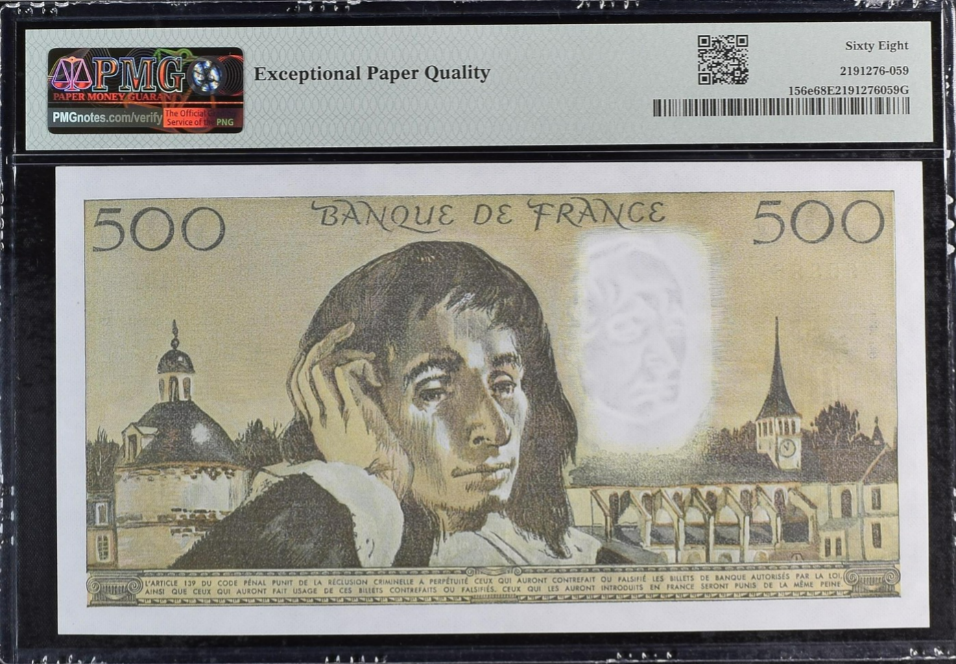 France Banque de France 500 Francs 1979-86 P 156e UNC PMG 68 EPQ TOP POP