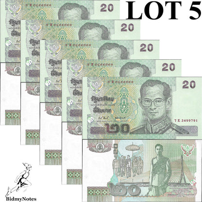 Thailand 20 Baht 2003 P 109 UNC LOT 5 pcs