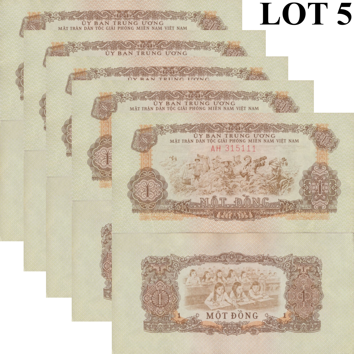 Viet Nam Vietnam South 1 Dong ND 1963 P R4 Less UNC 1/20 Bundle Lot 5 pcs