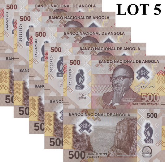 Angola 500 Kwanzas 2025 P 161 Polymer UNC 1/20 Bundle Lot 5 pcs