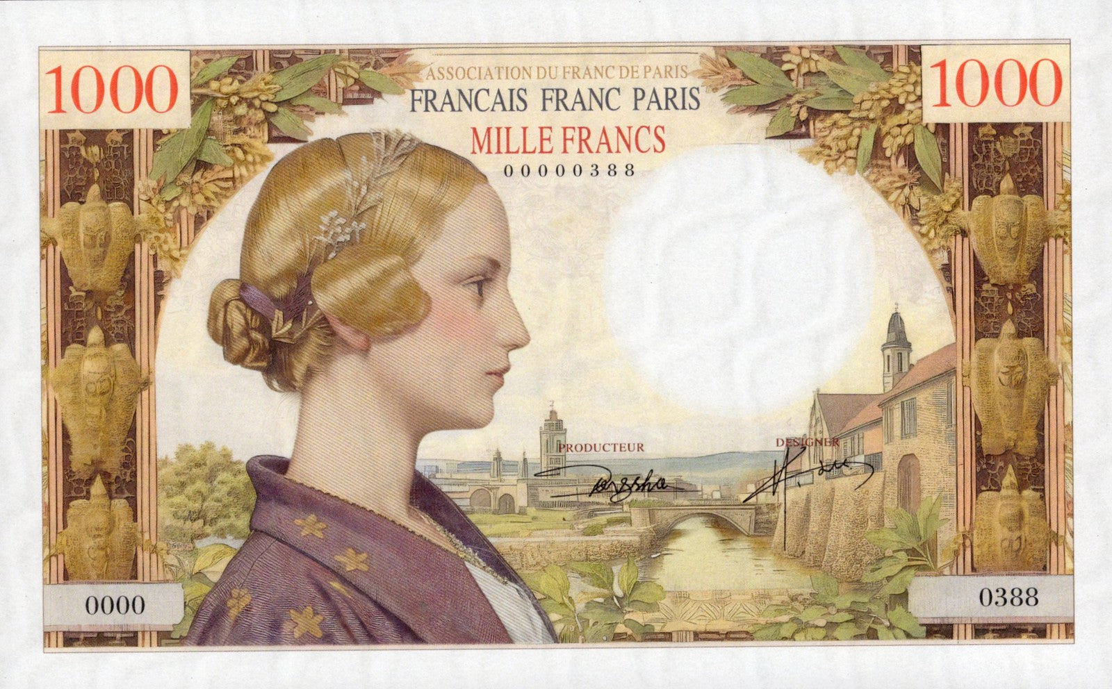 France TEST NOTE 1000 Francs COMM. Banknote Oil Painting Style UNC