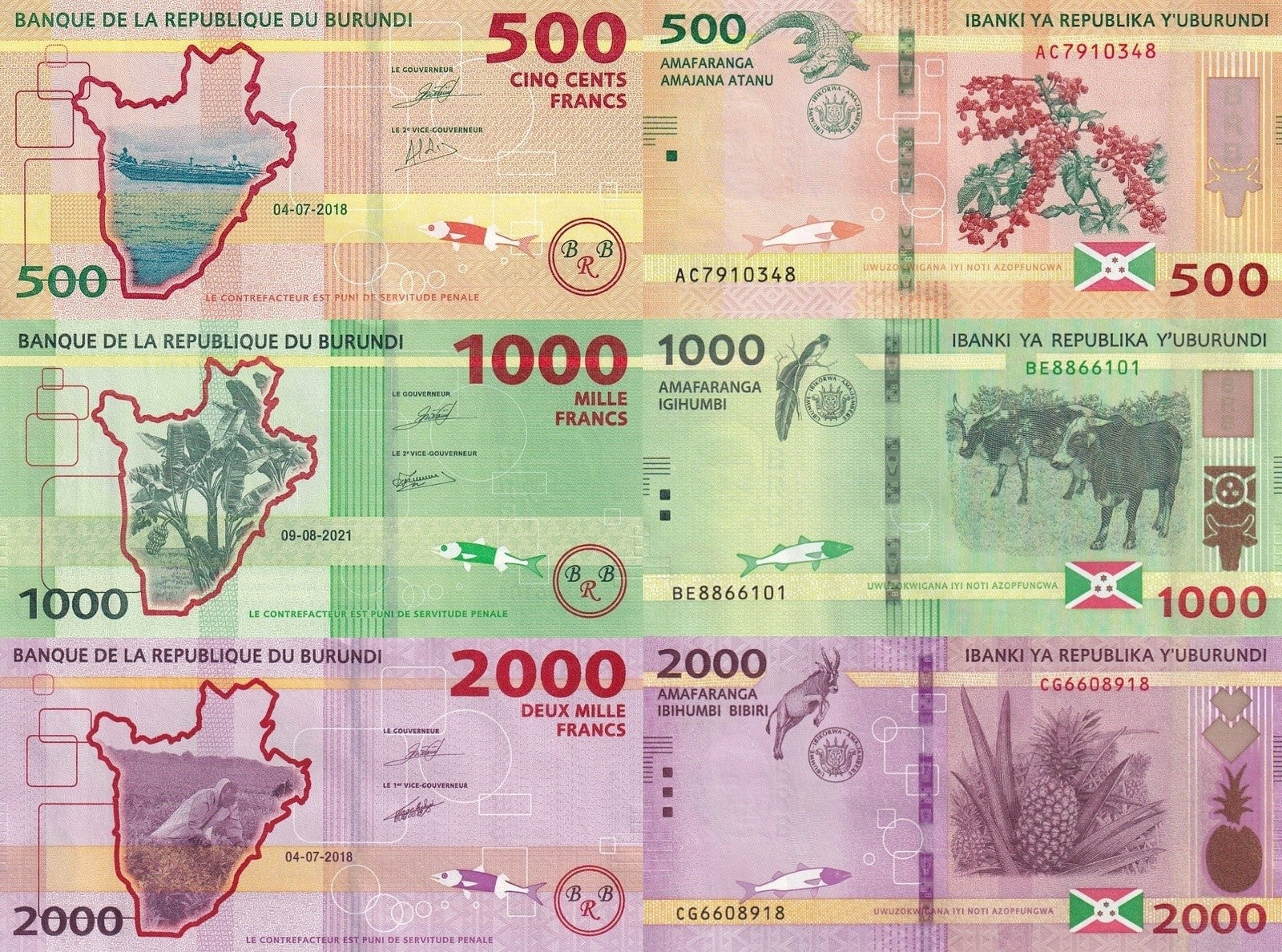 Burundi 500 1000 2000 Francs 2018-2021 P 50 51 52 UNC Set 3 pcs
