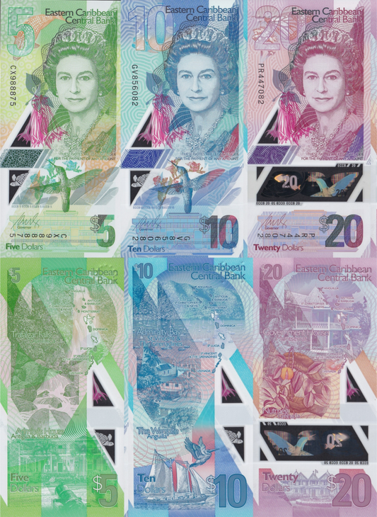 East Caribbean States 5 10 20 $ ND 2019-2021 P 56 57 58 Polymer UNC Set 3 pcs