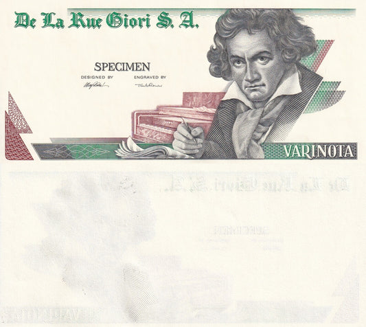 De la Rue Giori S.A Beethoven Varinota Single Sided Specimen Green-Black
