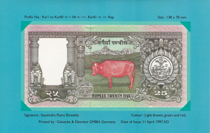 Nepal 25 Rupees ND 1997 P 41 Commemorative UNC With Folder