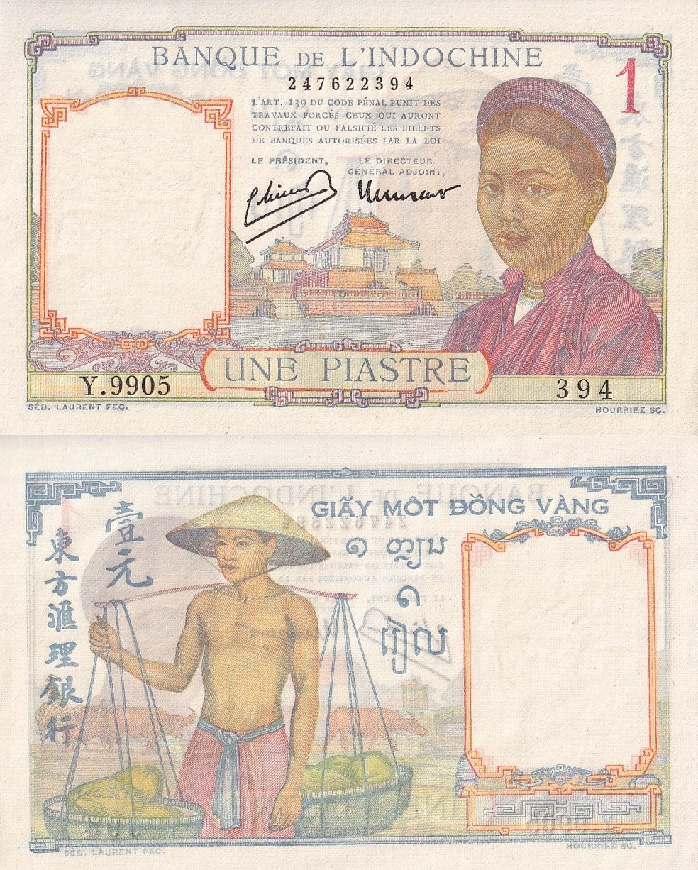 French Indochina 1 Piastre ND 1932-1949 P 54 UNC