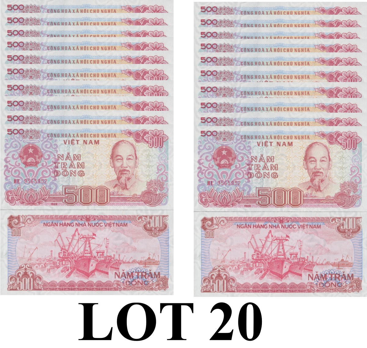 Viet Nam Vietnam 500 Dong 1988 P 101 UNC 1/5 Bundle Lot 20 pcs