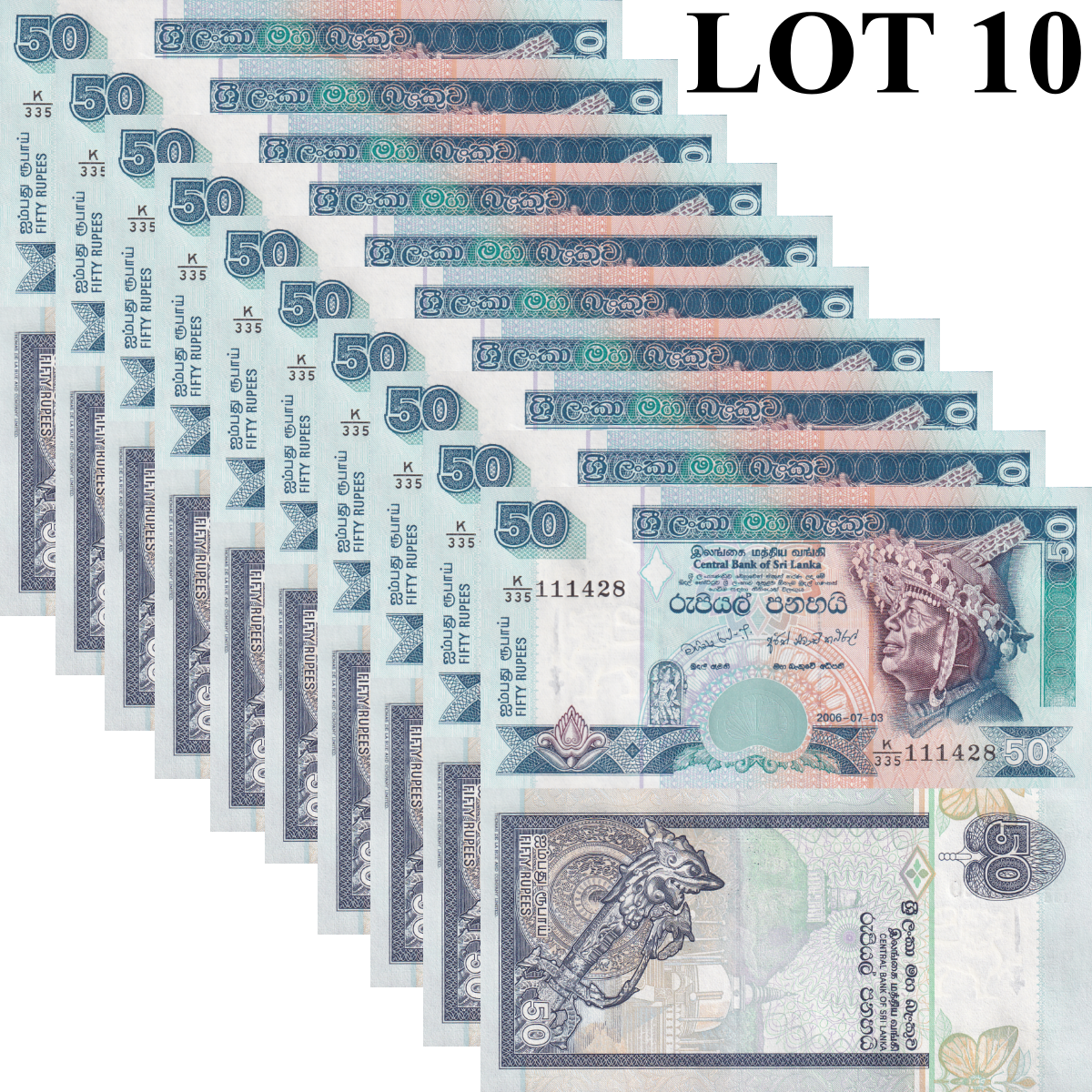 Sri Lanka 50 Rupees 2006 P 110f UNC 1/10 Bundle Lot 10 pcs