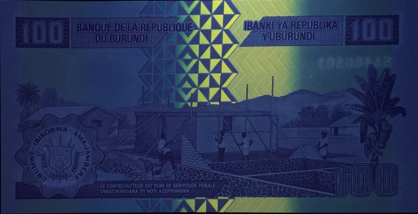 Burundi 100 Francs 2024/2025 P 44 New UNC 1/20 Bundle Lot 5 pcs