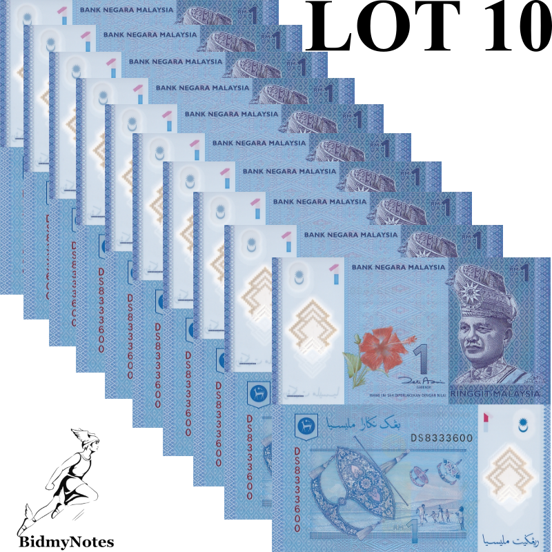 Malaysia 1 Ringgit ND 2011 P 51A Polymer UNC 1/10 Bundle LOT 10 pcs