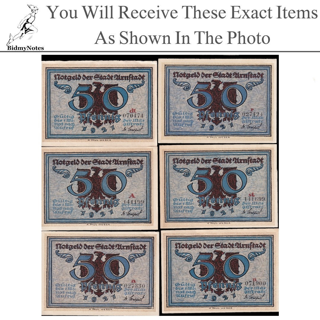 Germany Notgeld ARNSTADT 50 Pfennig 1921 Set 6 pcs