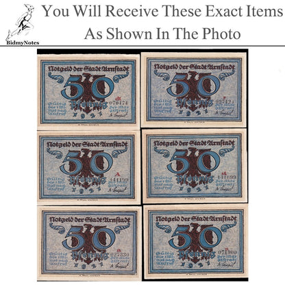 Germany Notgeld ARNSTADT 50 Pfennig 1921 Set 6 pcs
