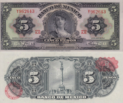 Mexico 5 Pesos 1963 P 60h Serie AJE UNC