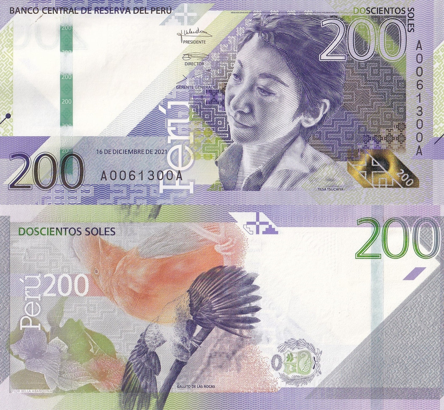 Peru 200 Soles 2021 / 2023 P 200 NEW Design Gallito De las Rocas UNC 