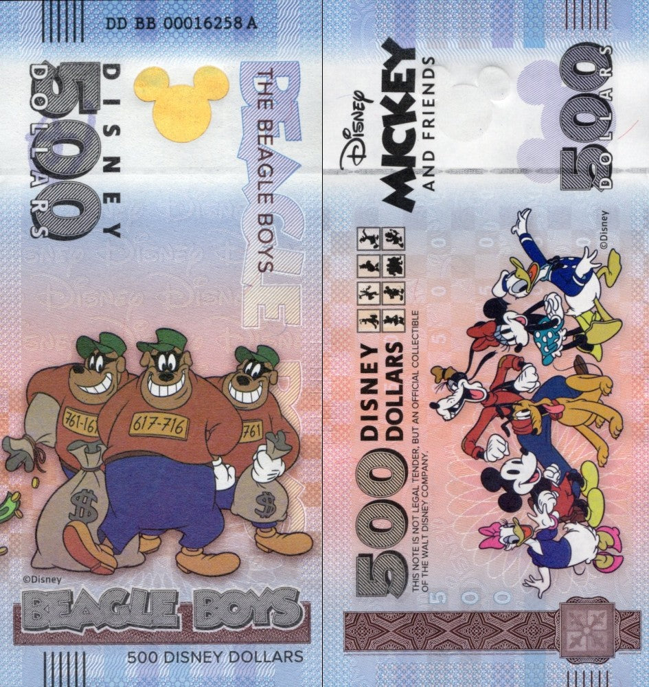 Disney Official Mickey Mouse & Frinds 500 Dollars 2025 Beagle Boys UNC W/F