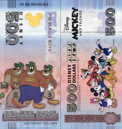 Disney Official Mickey Mouse & Frinds 500 Dollars 2025 Beagle Boys UNC W/F