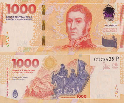 Argentina 1000 Pesos ND 2023 P 367 UNC 1/10 Bundle Lot 10 pcs