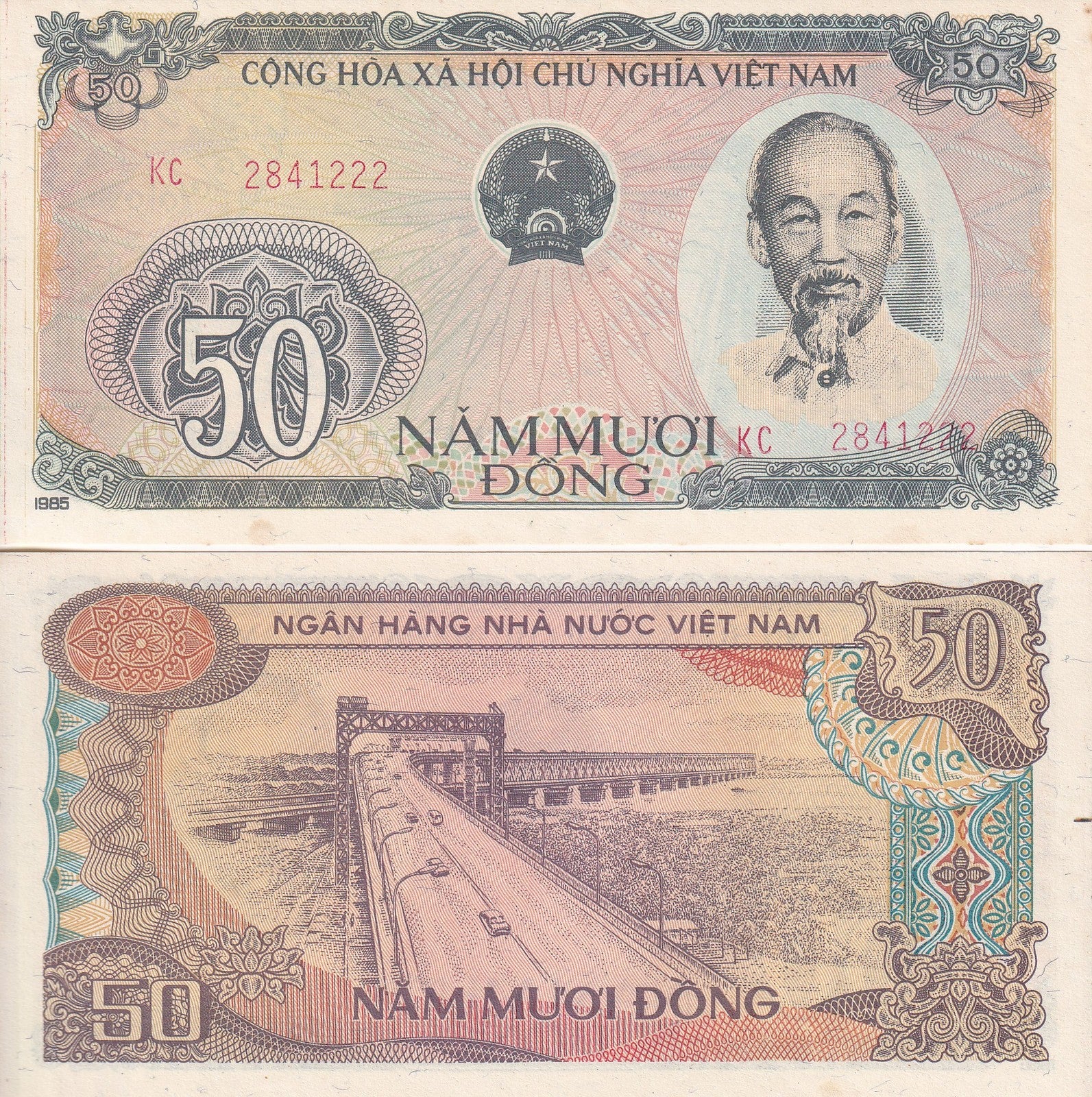 Viet Nam Vietnam 50 Dong 1985 P 97 AU UNC FOXING