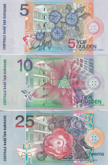 Suriname 5 10 25 Gulden 2000 P 146 147 148 UNC Set 3 pcs